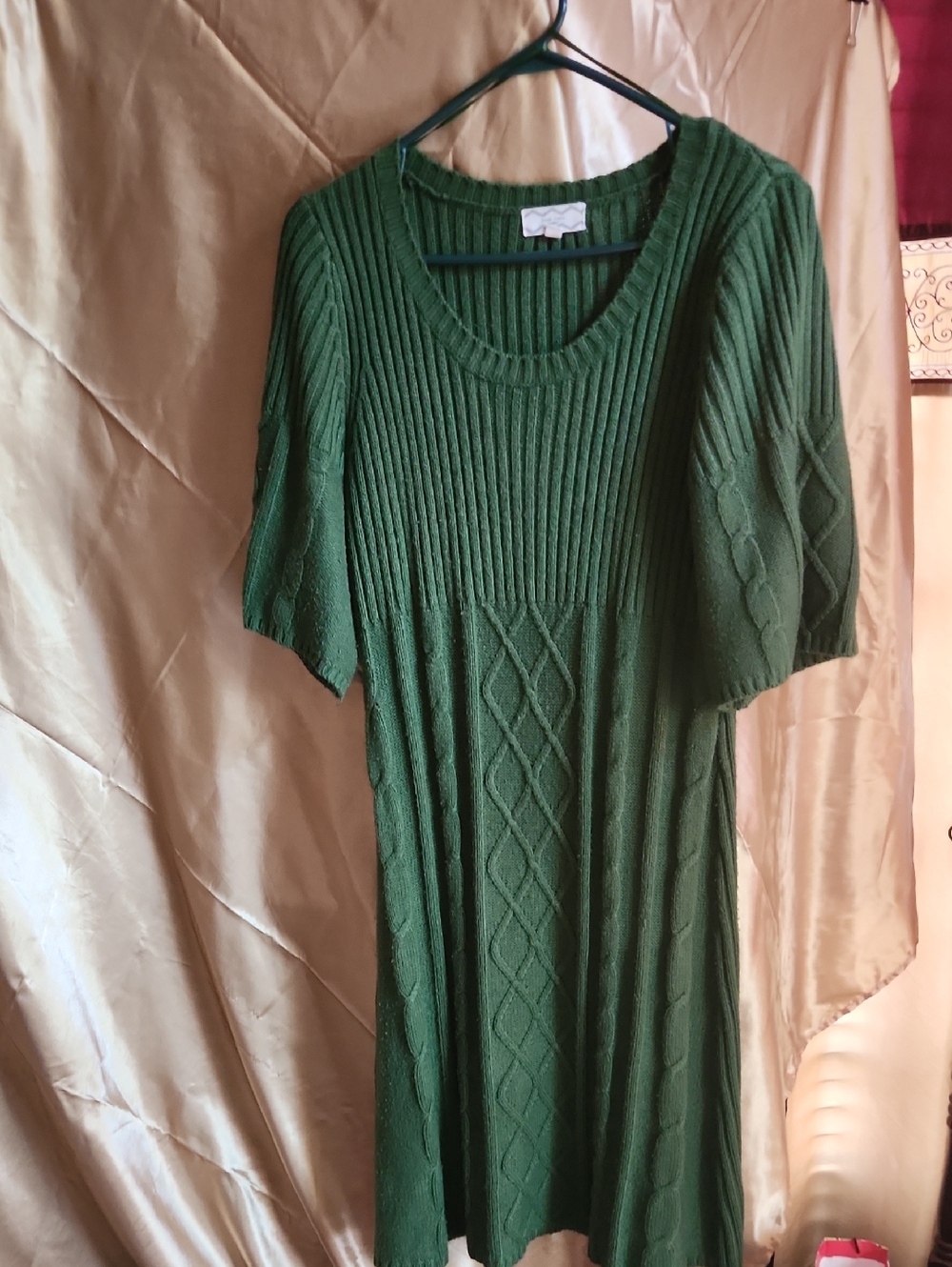 Pink Rose Forest Green Ribbed Knit Sweater Dress